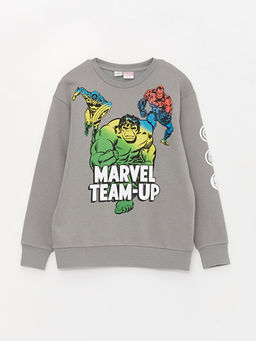 Bisiklet Yaka Marvel Bask?l? Uzun Kollu Erkek ?ocuk Sweatshirt