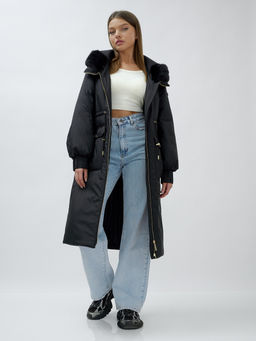 Пальто зимнее женское стильное с норкой люкс класса черного цвета 8628Ch - Mtforce фото 22