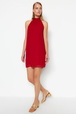 TRENDYOLMILLA Murdum Duz Kesim Halter Yaka Mini Sifon Astarl? Dokuma Elbise TWOSS23EL01059  фото 24