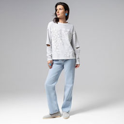 Лонгслив с разрезами на рукавах, Образ решает (grey)