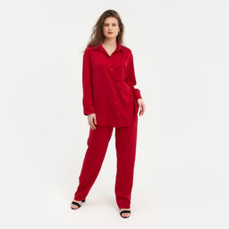 Костюм женский (рубашка, брюки) MINAKU: Silk pleasure, размер 52, красный