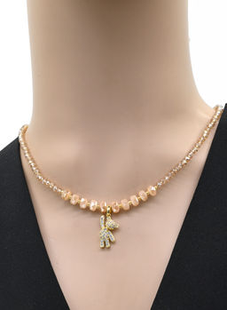 Чокер из циркона с подвеской Мишка рондель 3*2мм цв.шампань, 39см