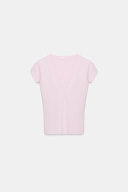 CAMISETA ESCOTE PICO / Rosa - Zara фото 2