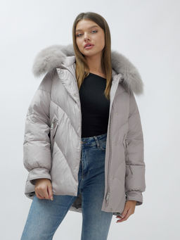 Полупальто женское зимние с мехом песец люкс класса серого цвета 6227Sr - Mtforce фото 20