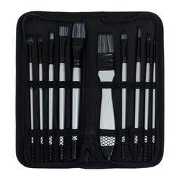 Набор кистей для рисования, синтетика, 10 штук: № 2/0, 1/4, 6, 12, 3/4, 8, 6, 4, 1, круглые, плоские, в пенале на молнии, международный размер