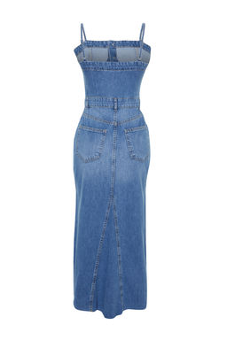 TRENDYOLMILLA Mavi Y?rtmacl? Dikis Detayl? Ask?l? Maxi Denim Elbise TWOSS24EL00544  фото 8
