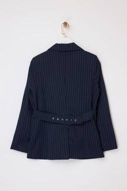 Lacivert Cizgili S?rt? Kemer Detayl? Dokuma Astarl? Vatkal? Blazer Ceket TWOSS26BC00002 - Trendyolmilla фото 8