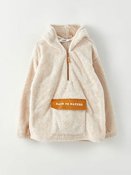 Kap??onlu Bask?l? Uzun Kollu Pel?? K?z ?ocuk Sweatshirt