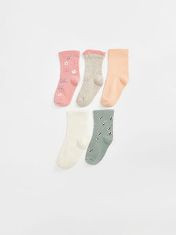 Bask?l? K?z Bebek Soket ?orap 5li