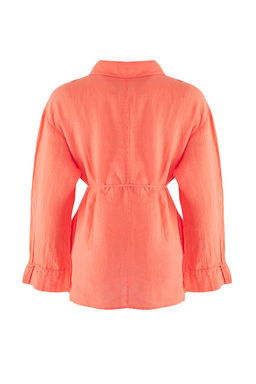 TRENDYOLMILLA Mercan Dokuma %100 Keten Baglamal? Plaj Gomlek TBESS25GO00015  фото 10