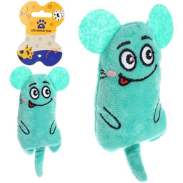 Цена за 3 шт. Игрушка для кошек мягкая "Мышка", цвет голубой, 14*5см/14гр (лейбл)