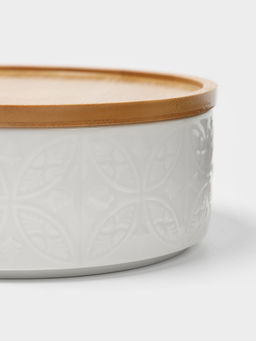 Банка для сыпучих BellaTenero «Листья», 500 мл, 13×9.5 см, с бамбуковой крышкой, фарфор, белая