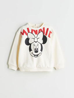 Bisiklet Yaka Minnie Mouse Bask?l? K?z Bebek Sweatshirt ve Tayt