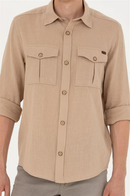 Мужская рубашка песочного цвета с длинным рукавом - U.s. polo assn фото 13