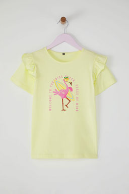 Sar? K?z Cocuk %100 Pamuk Flamingo Bask?l? K?sa Kol Orme T-Shirt TKDSS25TS00061 - Trendyolmilla фото 6
