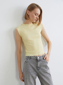 Bisiklet Yaka Dokulu Bluz