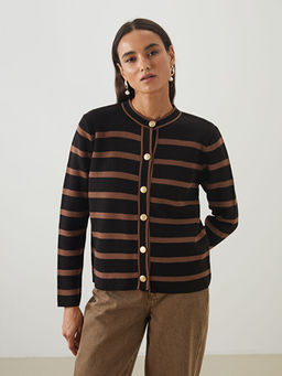 Bisiklet Yaka ?izgili Kad?n Triko H?rka