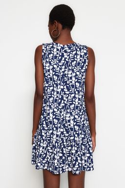 Indigo Cicek Bask?l? S?f?r Kol Volanl? Shift/Duz Mini Esnek Orme Elbise TWOSS22EL0794