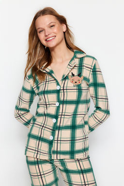 Trendyolmilla Yesil Nak?sl? Ekoseli Polar K?sl?k Orme Pijama Tak?m? THMAW24PT00175  фото 2