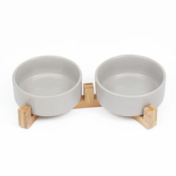 Миски для кошек керамические Пижон, двойные на подставке, 2×450 мл 28.5×15.5×7 см, серые