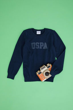 U. S. Polo Assn Темно-синий трикотажный свитер с круглым вырезом для мальчика