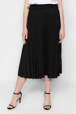 TRENDYOLMILLA Siyah Klos Yuksek Bel Midi Piliseli Smart Krep Orme Etek TWOSS23ET00048  фото 3