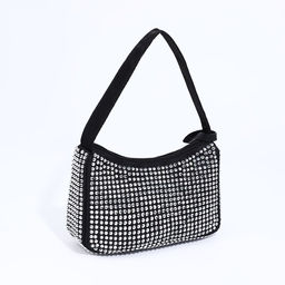 Сумка-багет на молнии, цвет черный/серые стразы - Simaland фото 2