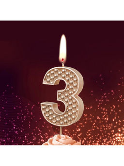 Цена за 2 шт. Свеча в торт на шпажке «Жемчужная», цифра 3, шампань