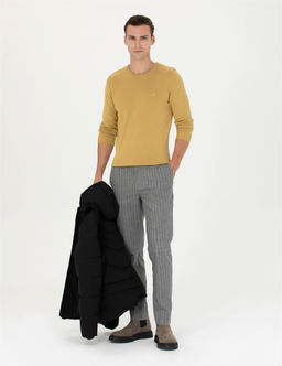 Gri Ekstra Slim Fit _izgili Kuma_ Pantolon