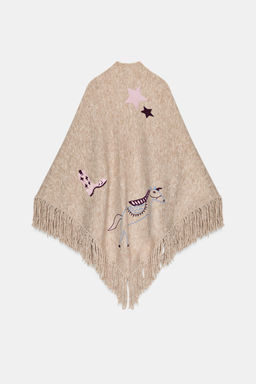 EMBROIDERED FRINGED SHAWL