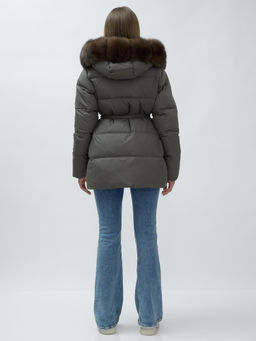 с МЕХОМ ПЕСЕЦ ПРЕМИУМ класса Полупальто зимние темно-серого цвета - Mtforce фото 5