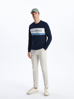 Bisiklet Yaka Uzun Kollu Bask?l? Erkek Sweatshirt