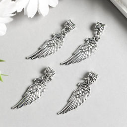 Цена за 4 шт. Бейл с подвеской металл для творчества "Крыло" серебро 4,3 см