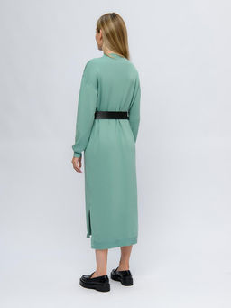 Платье трикотажное зеленого цвета длины миди с разрезами по бокам - 1001dress фото 4