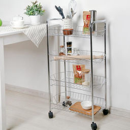 Этажерка напольная 4-х секционная Доляна, на колёсиках, 50×27×79 см, хром