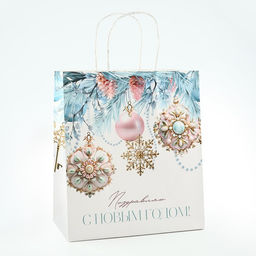 Пакет подарочный новогодний «Поздравляю С Новым годом», белый крафт, 22 х 25 х 12 см