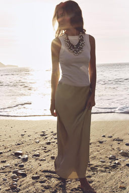 SATIN MIDI SKIRT