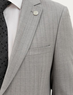 Gri Extra Slim Fit %100 Y_n _izgili Tak_m Elbise