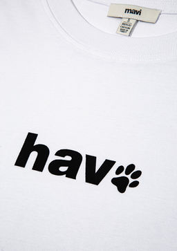 Hav Bask?l? Beyaz Tisort - Mavi фото 8