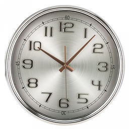 Часы настенные Гигант д41,5см, h6см, мягкий ход, циферблат серый полосатый; цифры арабские, серебряный; корпус пластик, серебряный; в коробке (Китай)