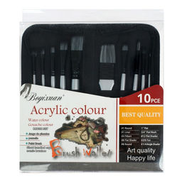 Набор кистей для рисования, синтетика, 10 штук: № 2/0, 1/4, 6, 12, 3/4, 8, 6, 4, 1, круглые, плоские, в пенале на молнии, международный размер