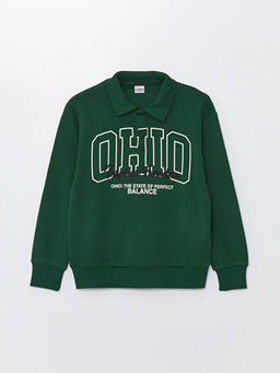 Polo Yaka Bask?l? Uzun Kollu Erkek ?ocuk Sweatshirt