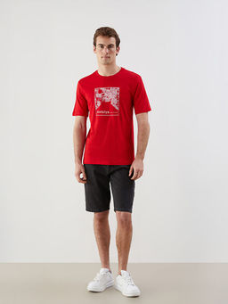 Bisiklet Yaka Antalya Bask?l? Penye Erkek Ti??rt