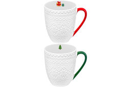 Набор 2 кружек 410 мл 12*9*11 см Праздничный орнамент, с цветной ручкой, фарфор - Elan gallery фото 5