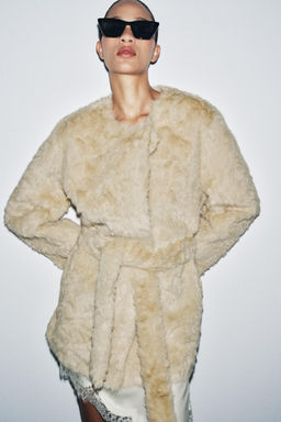ZW COLLECTION FAUX FUR BELTED JACKET - Zara фото 2