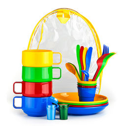 Набор посуды для пикника на 4перс. в мягком футляре (пластик.) Набор посуды для пикника на 4перс. в мягком футляре (пластик.)