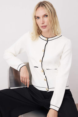 Ekru Premium Iplik/Ozel Iplik Dugme Aksesuarl? Triko H?rka TWOAW26HI00208