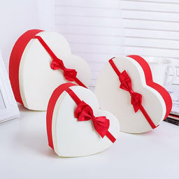 Набор подарочных коробок сердце 3 в 1, алый - белый 21?19?9 - 15.5?14?6 см