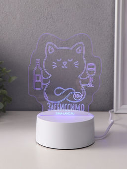 Светильник 3D RISALUX «Кот с вином. Заебиссимо», LED-ночник, RGB, от сети, 9.5×11.8×14.7 см