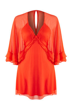 TRENDYOLMILLA Cok Renkli A-Kesim F?rf?rl? Astarl? Sifon Dokuma K?sa S?k Elbise TPRSS25EL00220  фото 11